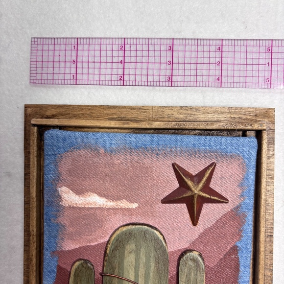 Mixed Media Art Saguaro Cactus Tan Mauve Sunset Star Desert Wood Southwest 6 x 8 - Picture 8 of 8